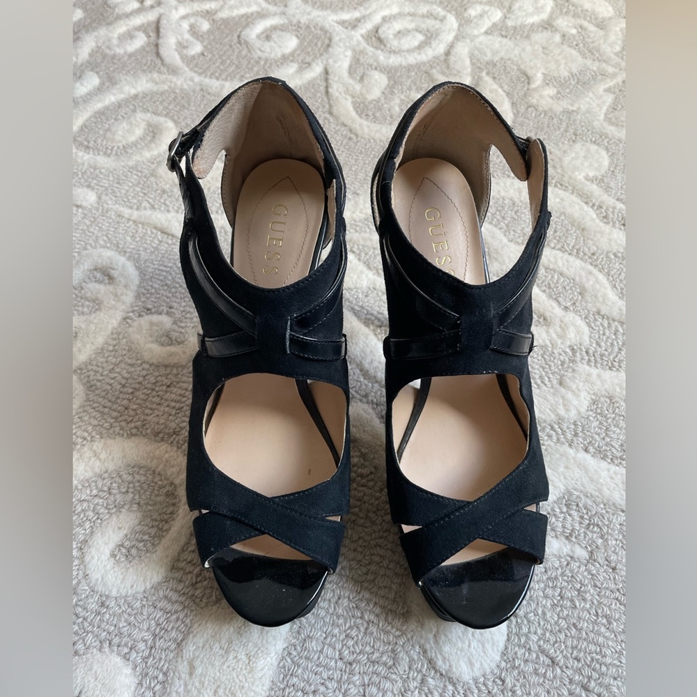 Guess open toed ankle heeled boots